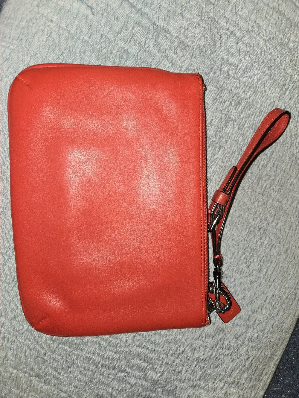 Coach Coral Red Leather Double Zip Wristlet